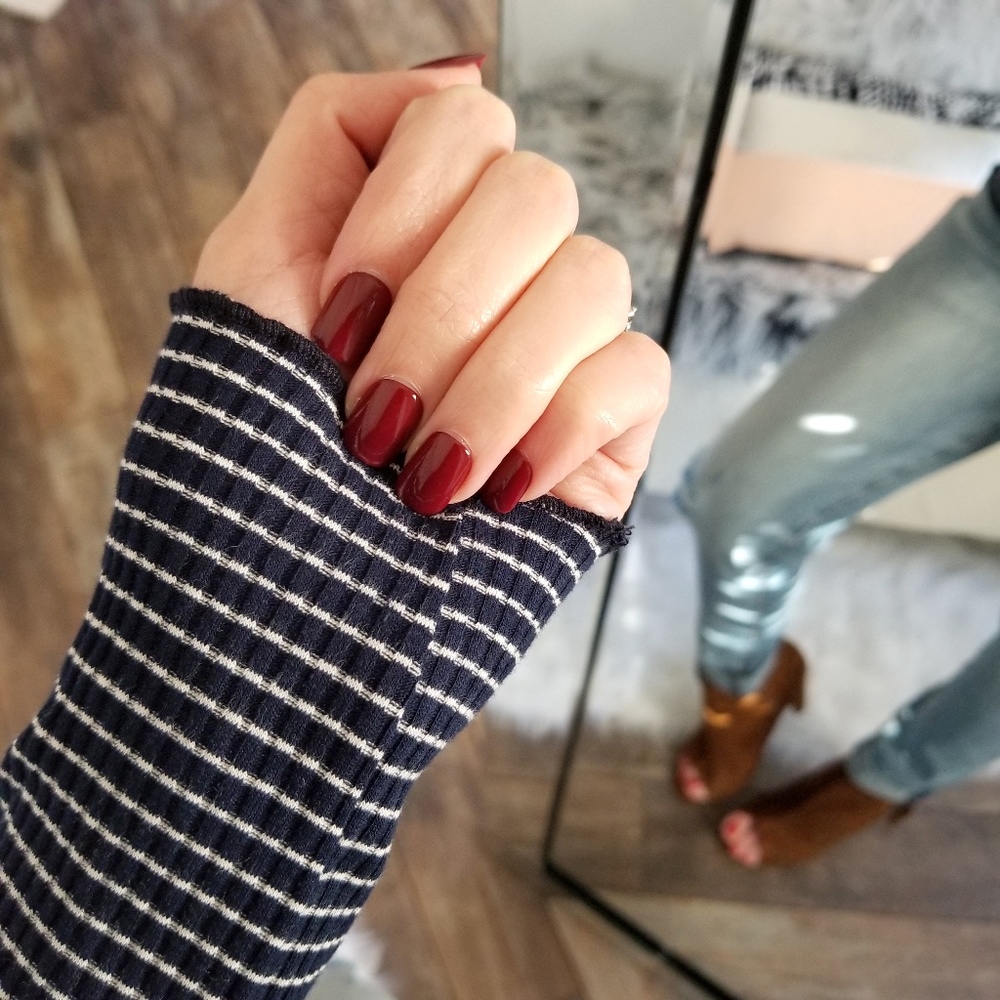 SALE Navy Stripe Henley Top Rib Knit Top - Picture 8 of 8